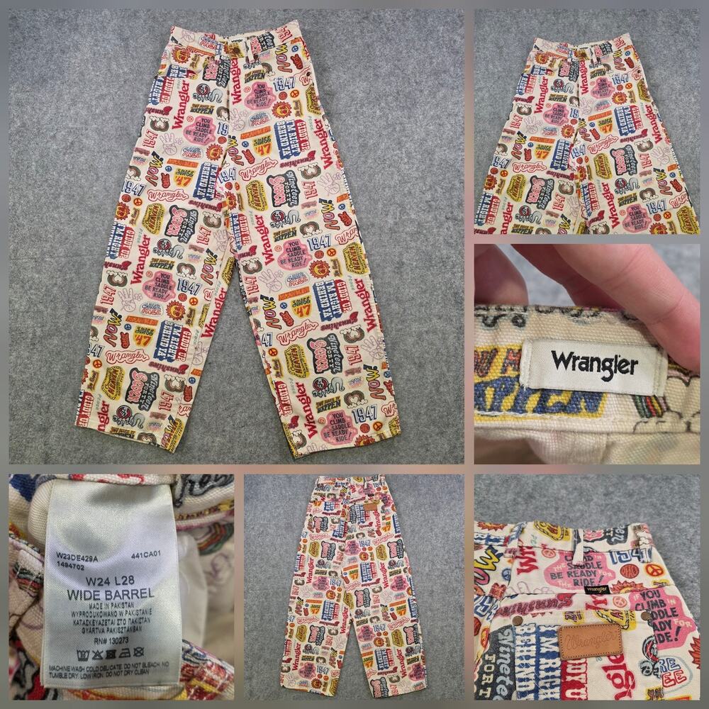 Wrangler x Free People Jeans Womens 24 Wide Barrel Graphic Print High Rise Leg